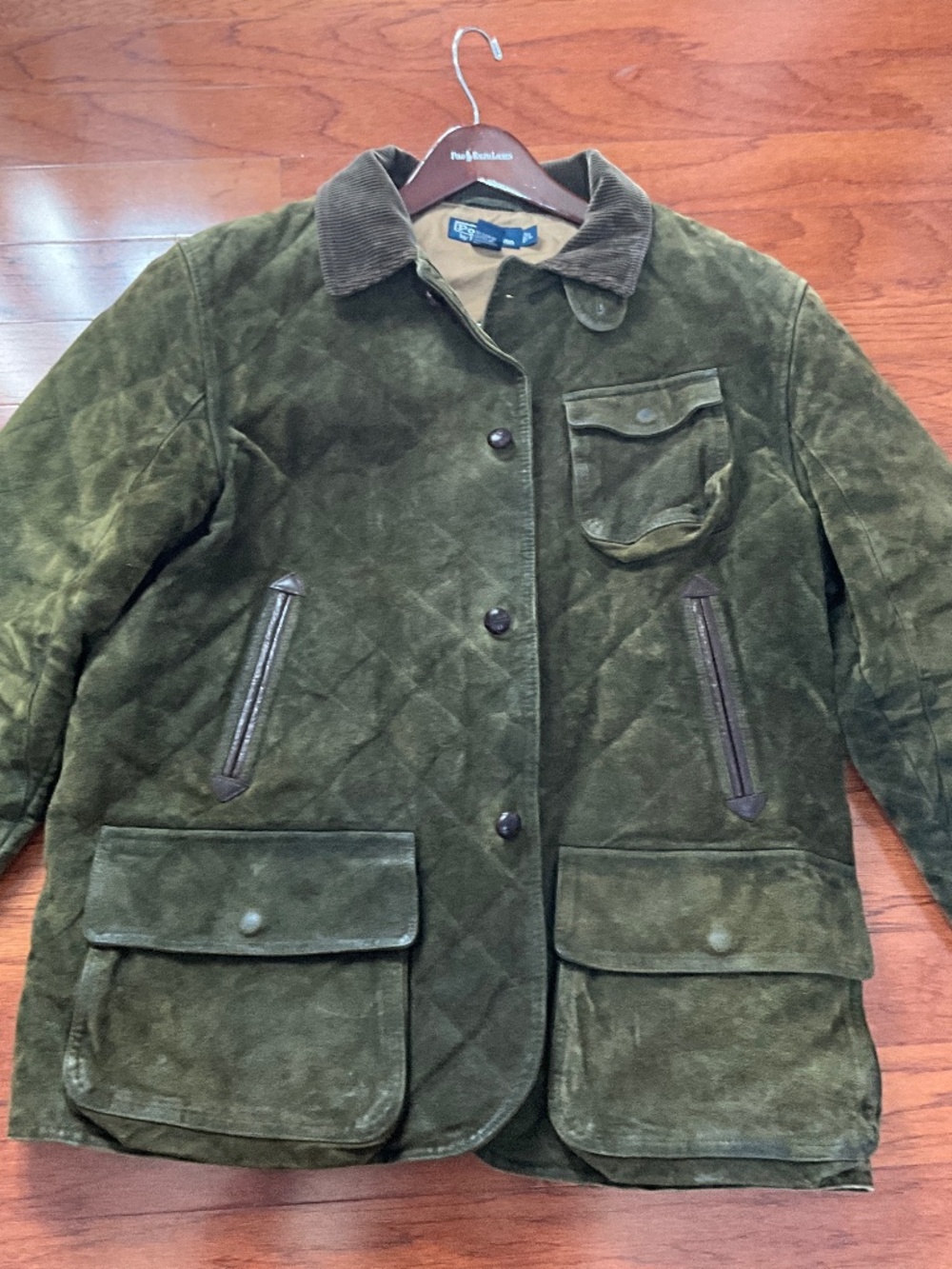 Vintage Polo Ralph Lauren Olive Quilted Waxed Suede Jacket, L